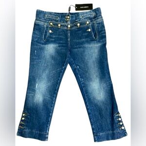 NWT! Dolce & Gabbana Blue Denim Distressed Ankle Cropped Jeans 44